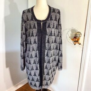 14TH & UNION WOMAN PLUS 2X GEOMETRIC OPEN FRONT KNIT SWEATER CARDIGAN DUSTER